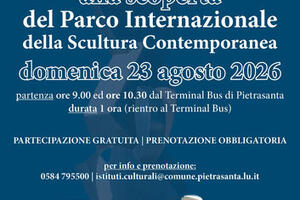 "Un trenino per la scultura": passeggiata in trenino al Parco internazionale della Scultura e al Museo dei Bozzetti di Pietrasanta questa domenica 23 agosto nel cartellone del festival "I Musei del Sorriso" 2026 Ingresso libero