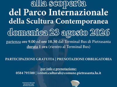 "Un trenino per la scultura": passeggiata in trenino al Parco internazionale della Scultura e al Museo dei Bozzetti di Pietrasanta questa domenica 23 agosto nel cartellone del festival "I Musei del Sorriso" 2026 Ingresso libero