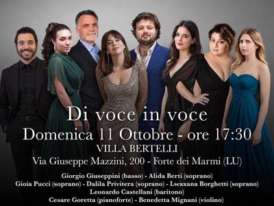 "Di voce in voce" concerto lirico di Associazione Kreion Versilia a Villa Bertelli, domenica 11 ottobre