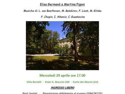 Concerto per pianoforte a Villa Bertelli, mercoledì 29 aprile