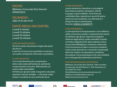 Bibliocare: Dalla salute del pianeta alla nostra: un corso a Seravezza per stili di vita sostenibili