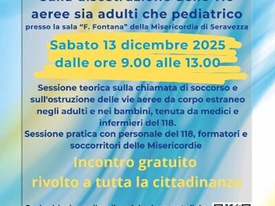 Corso sulla disostruzione delle vie aeree con personale del 118 alla Misericordia di Seravezza