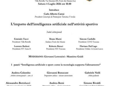 L'impatto dell'intelligenza artificiale nell'attività sportiva: convegno del Coni a Villa Bertelli di Forte dei Marmi il 4 luglio
